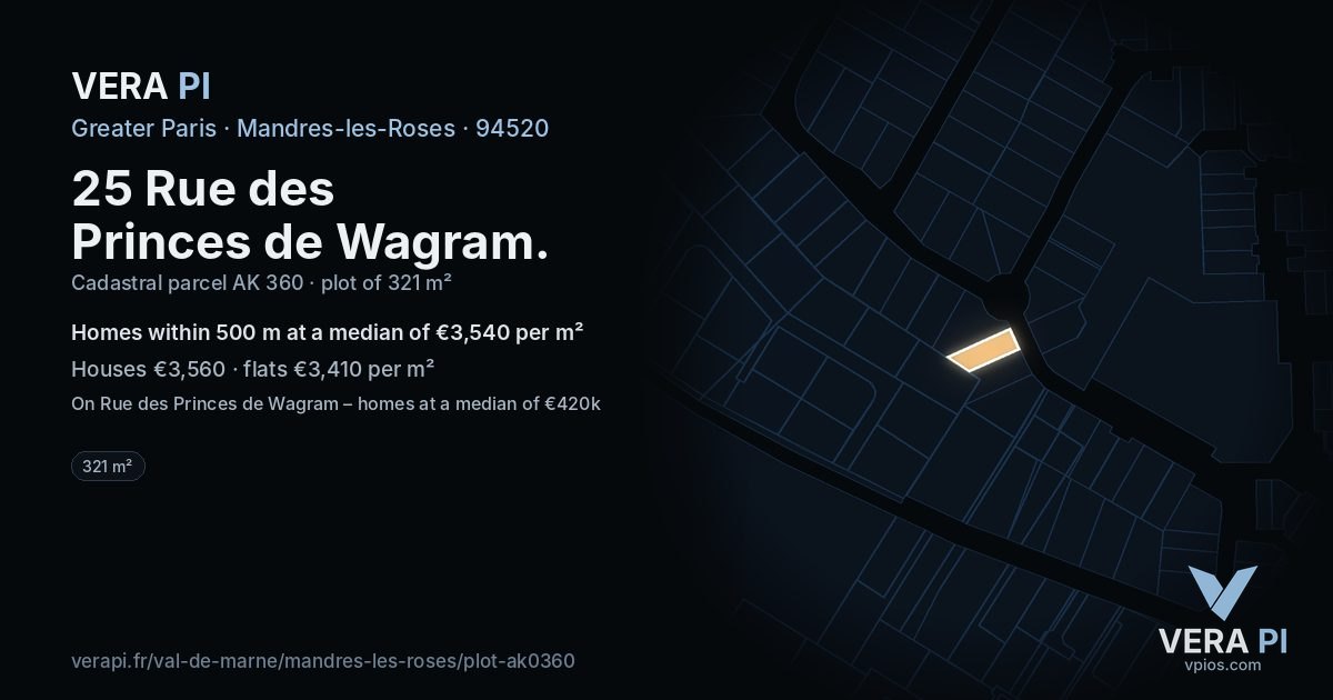 25 Rue des Princes de Wagram, Mandres-les-Roses at night – the plot lit, the parcels around coloured by the prices near them