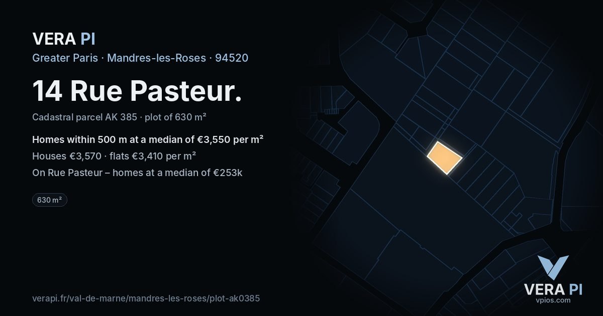 14 Rue Pasteur, Mandres-les-Roses at night – the plot lit, the parcels around coloured by the prices near them