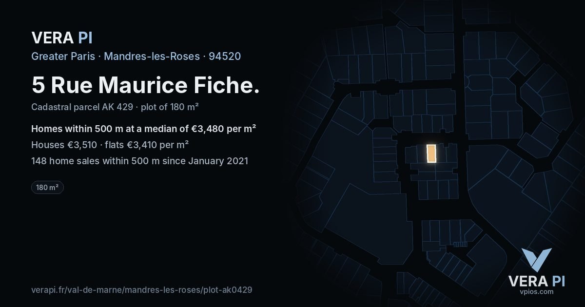 5 Rue Maurice Fiche, Mandres-les-Roses at night – the plot lit, the parcels around coloured by the prices near them