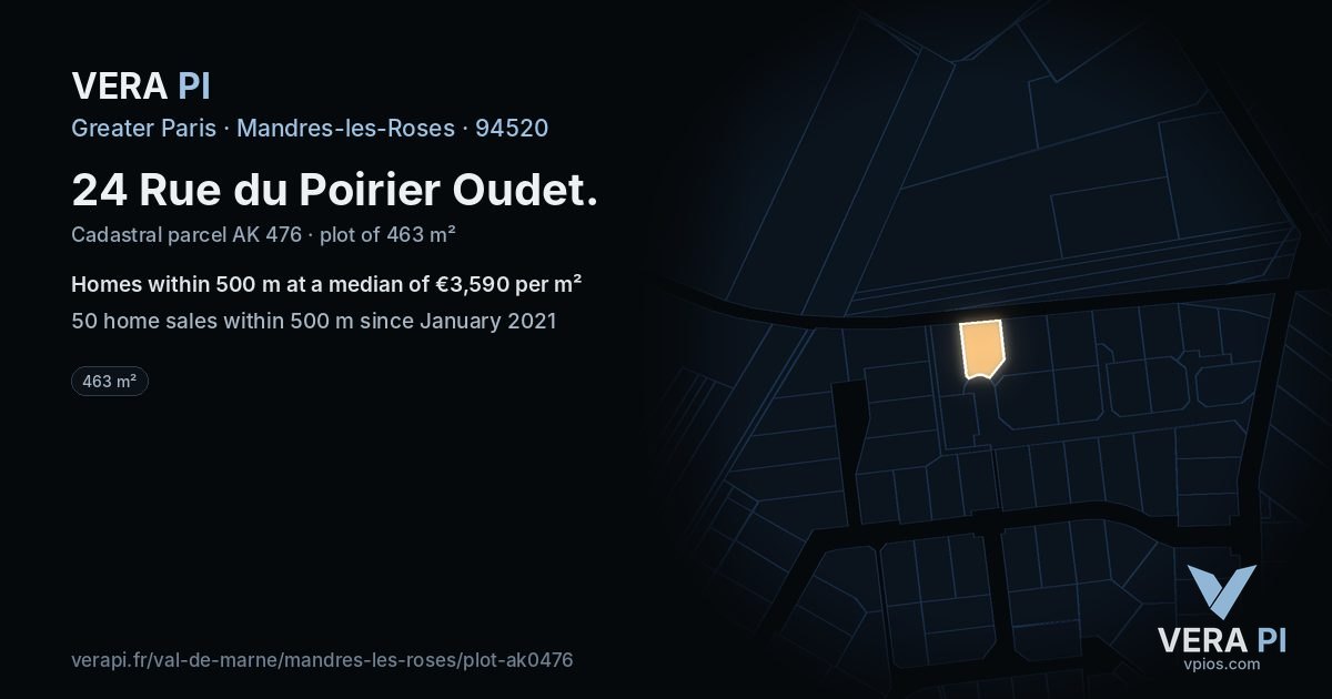 24 Rue du Poirier Oudet, Mandres-les-Roses at night – the plot lit, the parcels around coloured by the prices near them