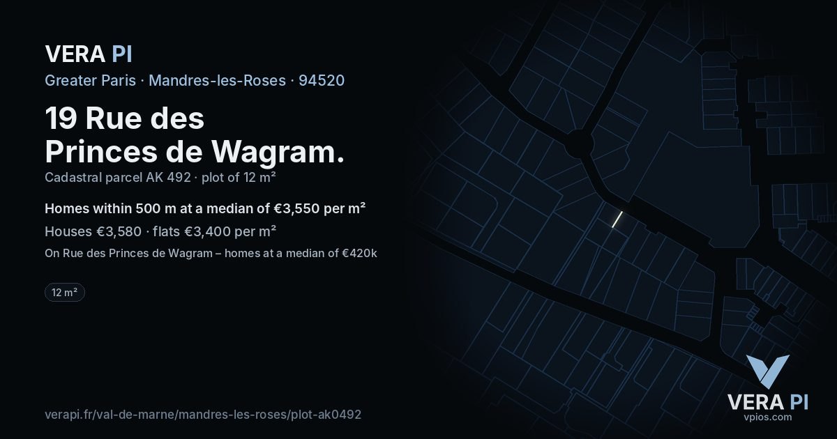 19 Rue des Princes de Wagram, Mandres-les-Roses at night – the plot lit, the parcels around coloured by the prices near them