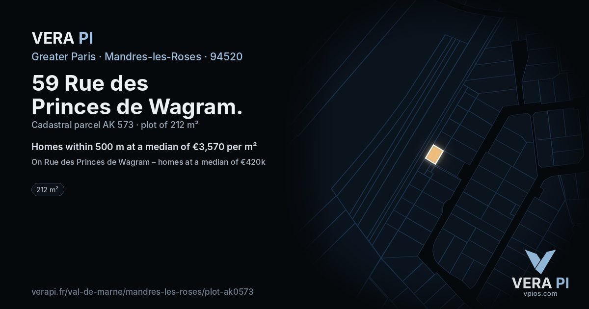 59 Rue des Princes de Wagram, Mandres-les-Roses at night – the plot lit, the parcels around coloured by the prices near them
