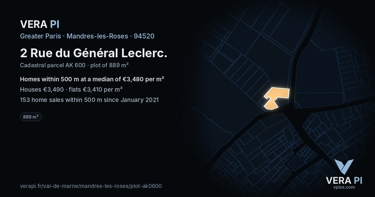 2 Rue du Général Leclerc, Mandres-les-Roses at night – the plot lit, the parcels around coloured by the prices near them