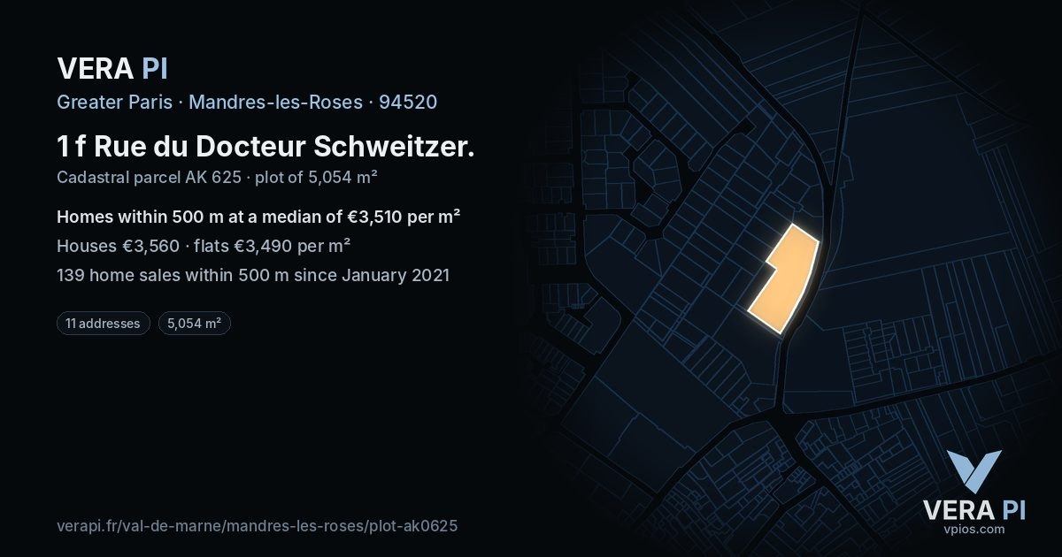 1 f Rue du Docteur Schweitzer, Mandres-les-Roses at night – the plot lit, the parcels around coloured by the prices near them