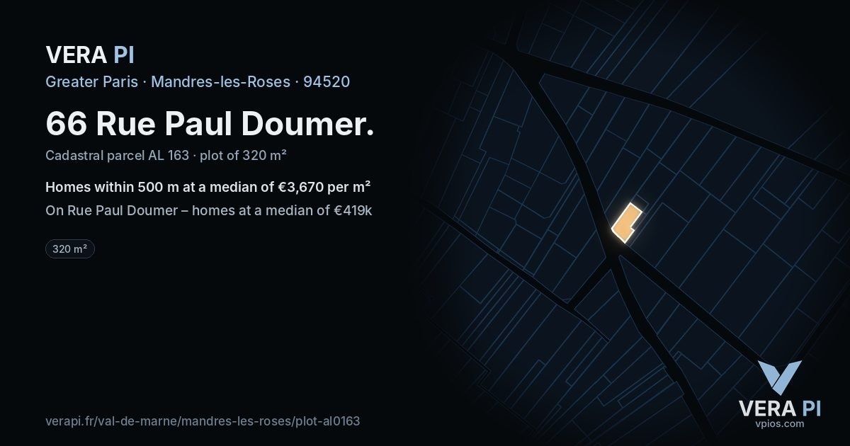 66 Rue Paul Doumer, Mandres-les-Roses at night – the plot lit, the parcels around coloured by the prices near them