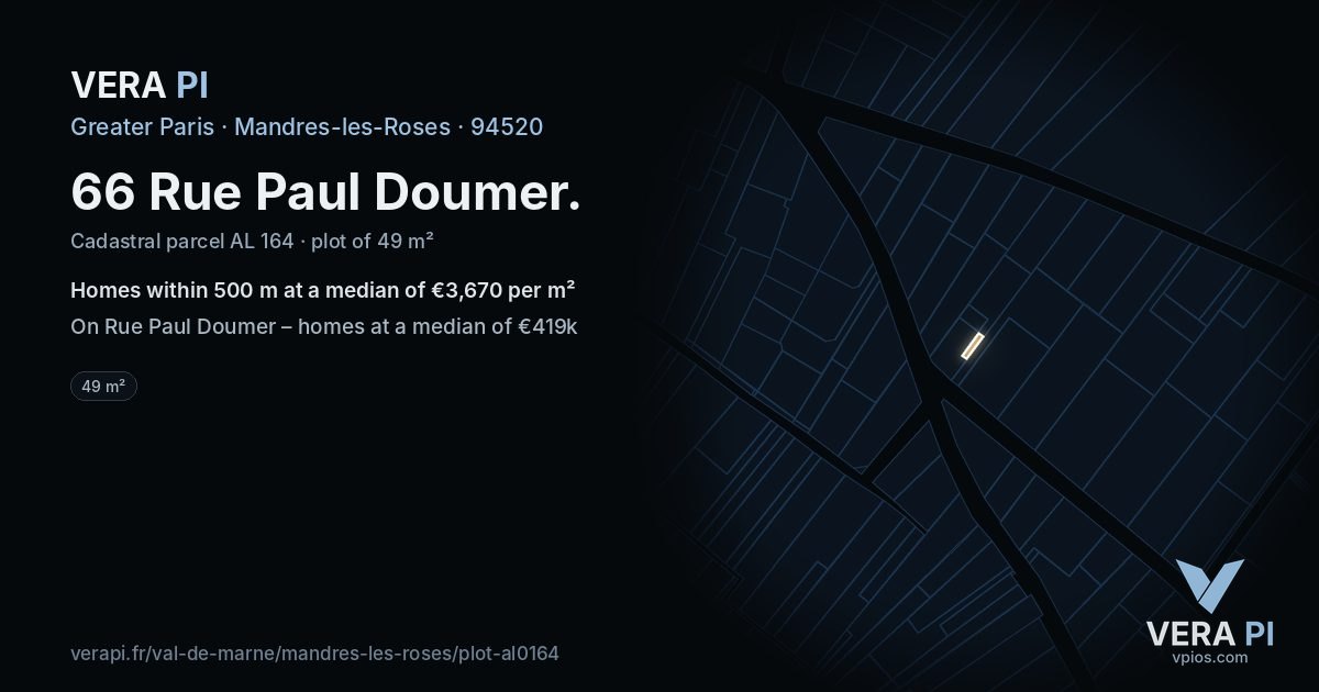 66 Rue Paul Doumer, Mandres-les-Roses at night – the plot lit, the parcels around coloured by the prices near them