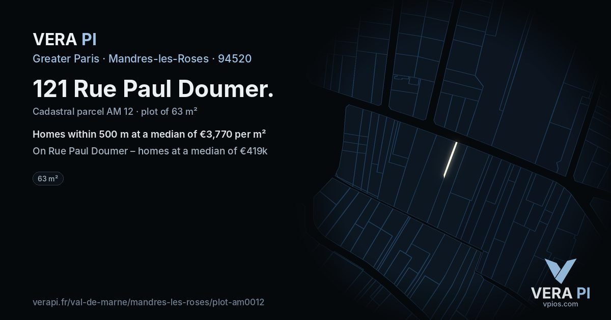 121 Rue Paul Doumer, Mandres-les-Roses at night – the plot lit, the parcels around coloured by the prices near them