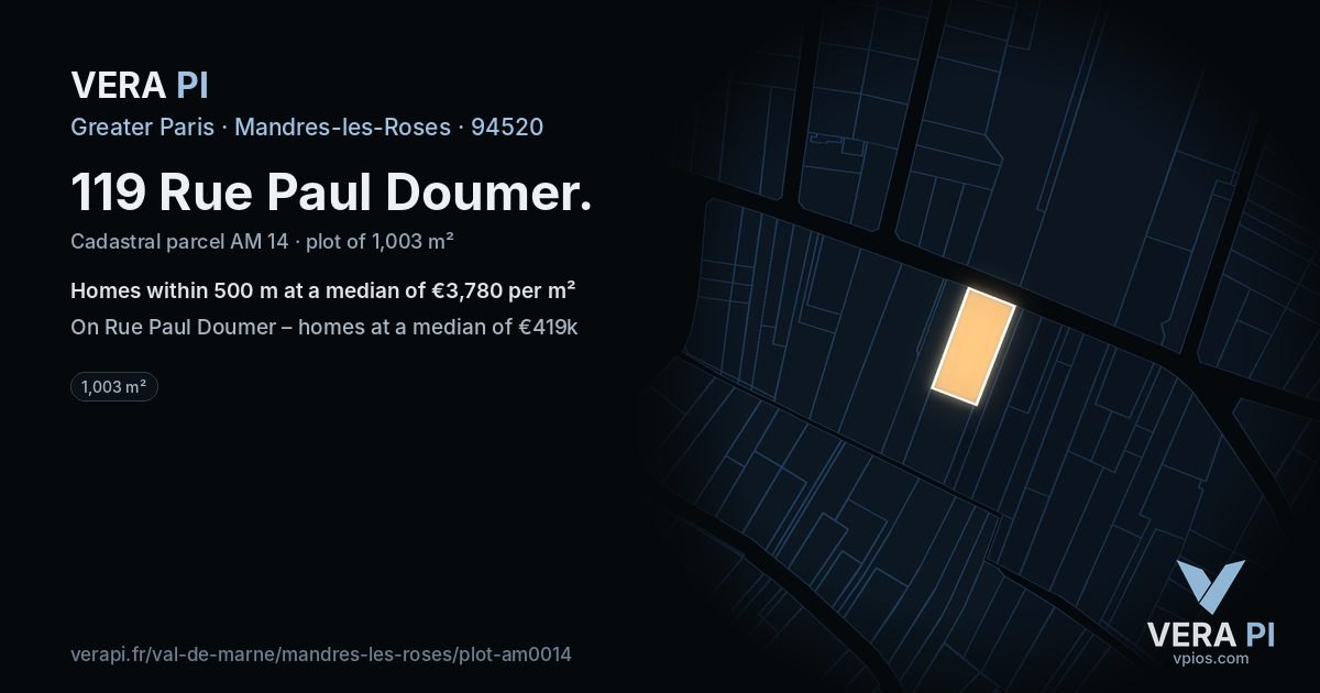 119 Rue Paul Doumer, Mandres-les-Roses at night – the plot lit, the parcels around coloured by the prices near them