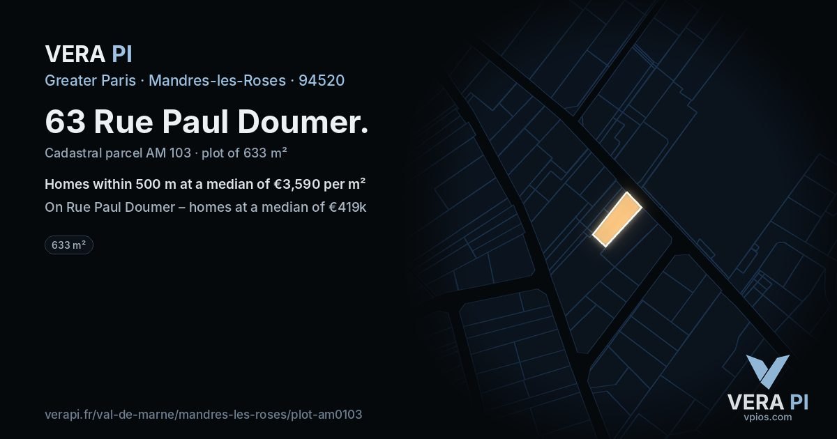 63 Rue Paul Doumer, Mandres-les-Roses at night – the plot lit, the parcels around coloured by the prices near them