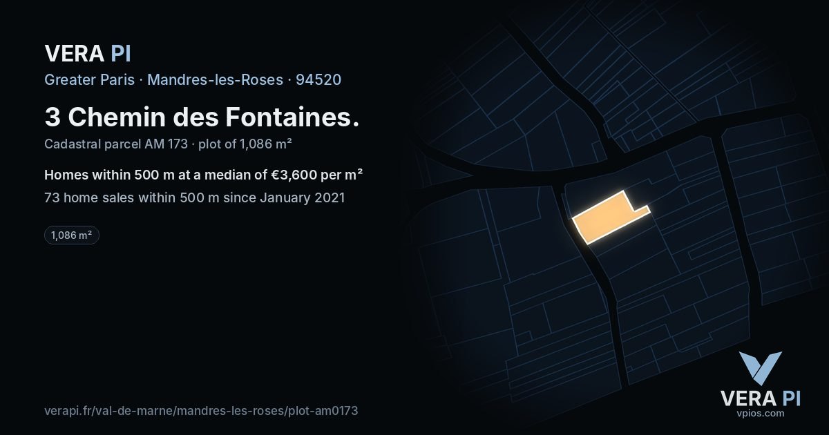 3 Chemin des Fontaines, Mandres-les-Roses at night – the plot lit, the parcels around coloured by the prices near them