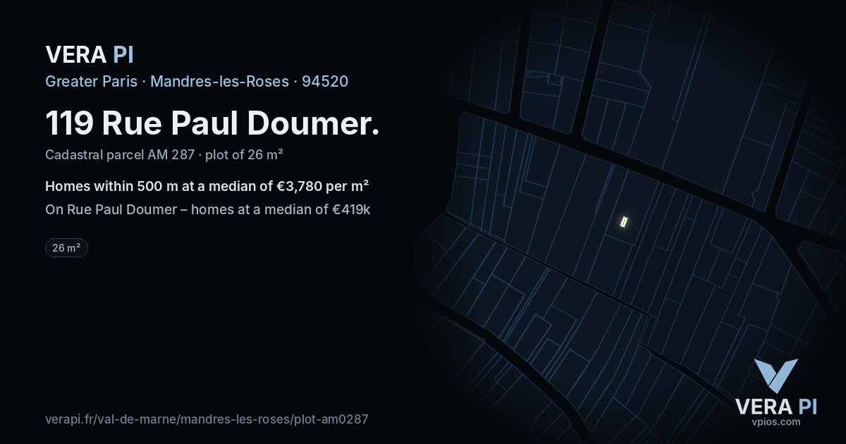 119 Rue Paul Doumer, Mandres-les-Roses at night – the plot lit, the parcels around coloured by the prices near them