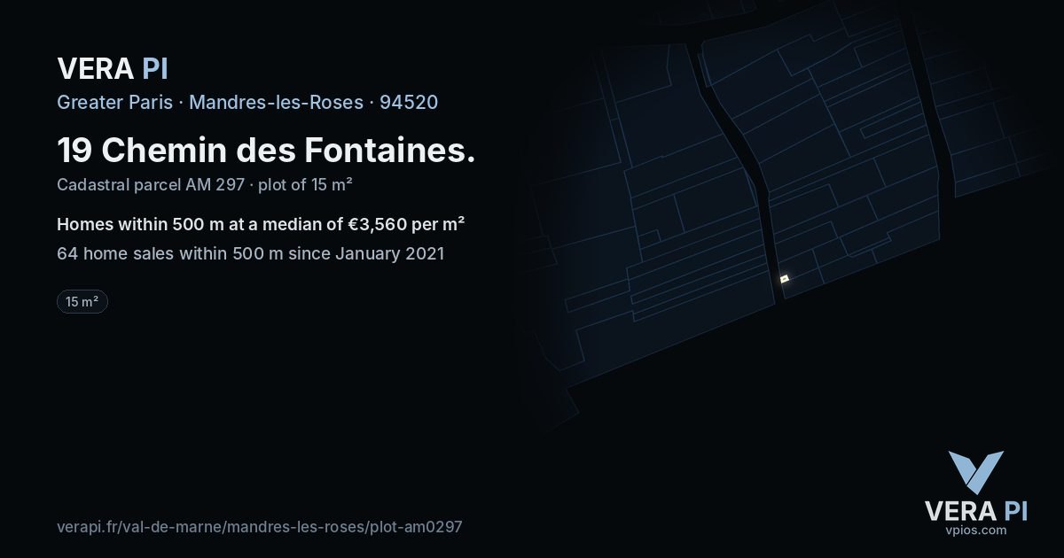 19 Chemin des Fontaines, Mandres-les-Roses at night – the plot lit, the parcels around coloured by the prices near them