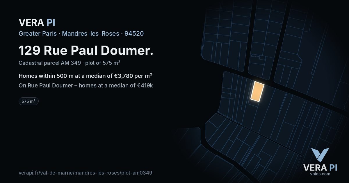 129 Rue Paul Doumer, Mandres-les-Roses at night – the plot lit, the parcels around coloured by the prices near them