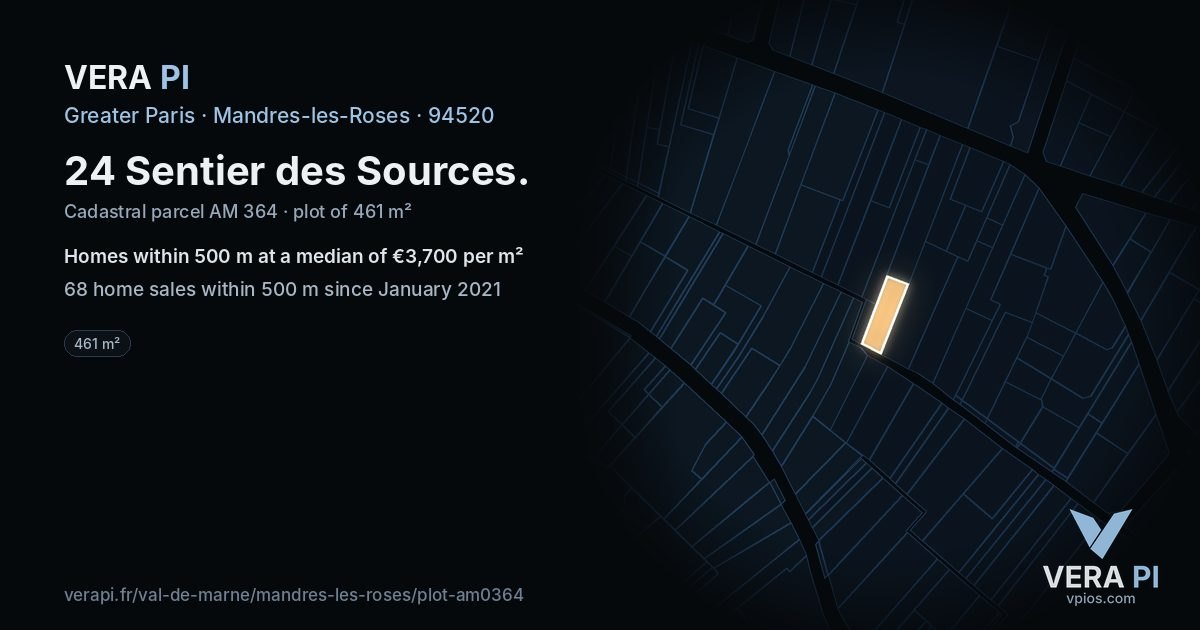 24 Sentier des Sources, Mandres-les-Roses at night – the plot lit, the parcels around coloured by the prices near them
