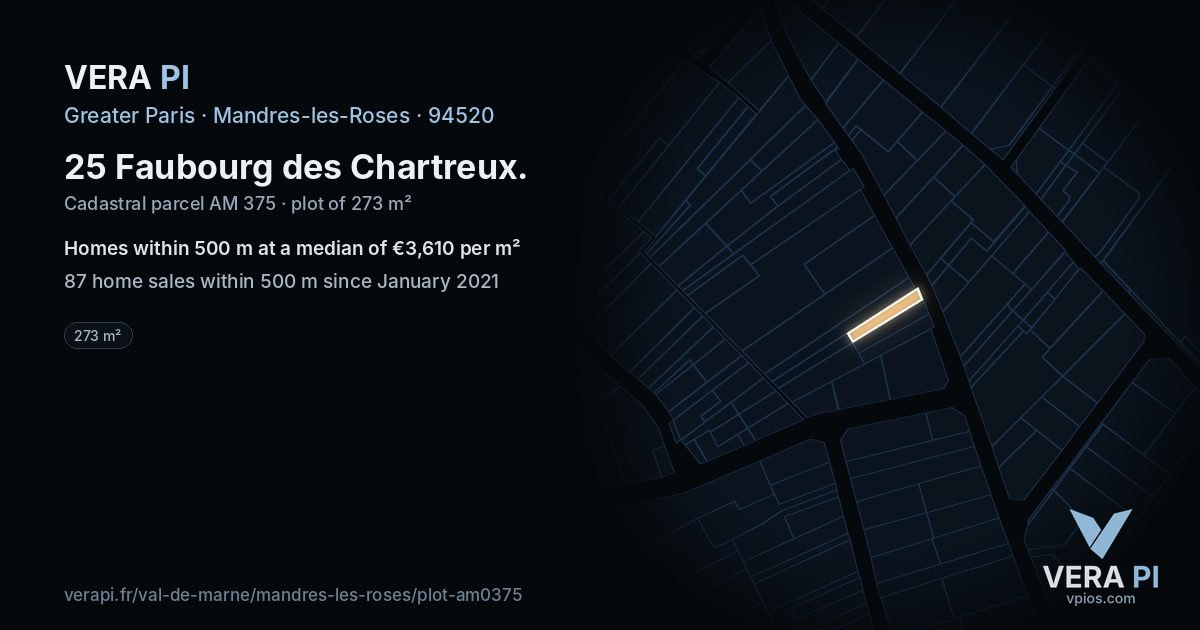 25 Faubourg des Chartreux, Mandres-les-Roses at night – the plot lit, the parcels around coloured by the prices near them