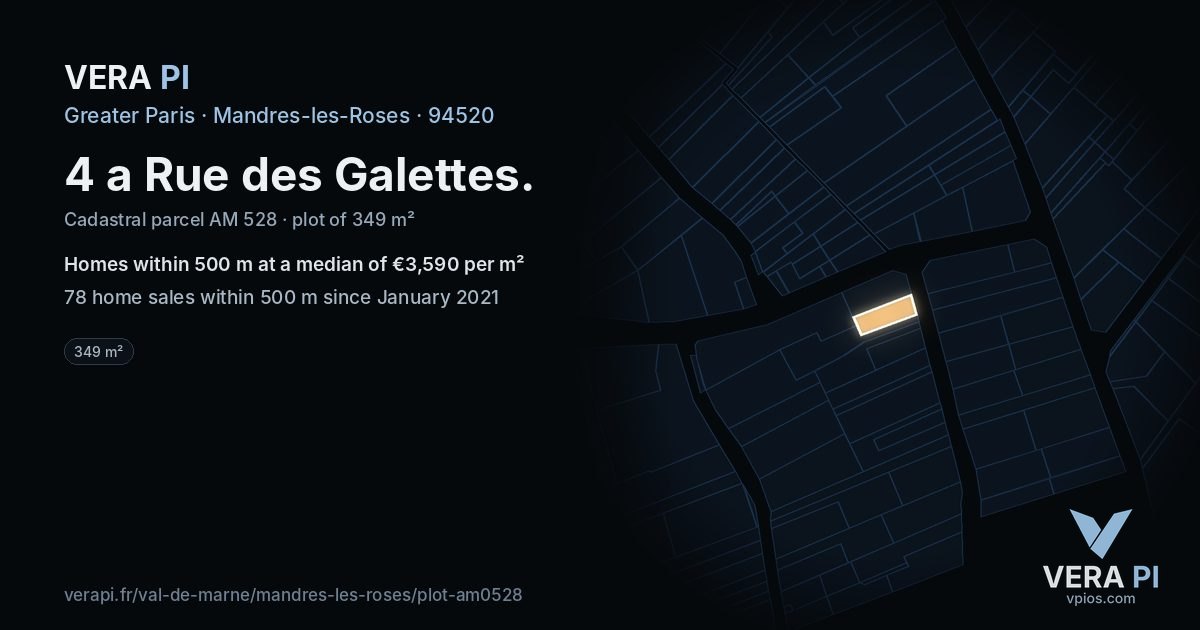 4 a Rue des Galettes, Mandres-les-Roses at night – the plot lit, the parcels around coloured by the prices near them