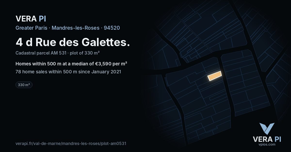 4 d Rue des Galettes, Mandres-les-Roses at night – the plot lit, the parcels around coloured by the prices near them