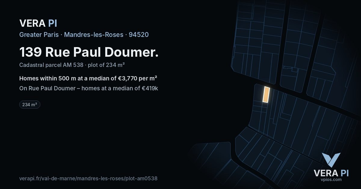 139 Rue Paul Doumer, Mandres-les-Roses at night – the plot lit, the parcels around coloured by the prices near them