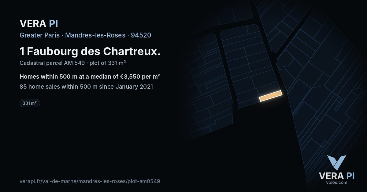 1 Faubourg des Chartreux, Mandres-les-Roses at night – the plot lit, the parcels around coloured by the prices near them