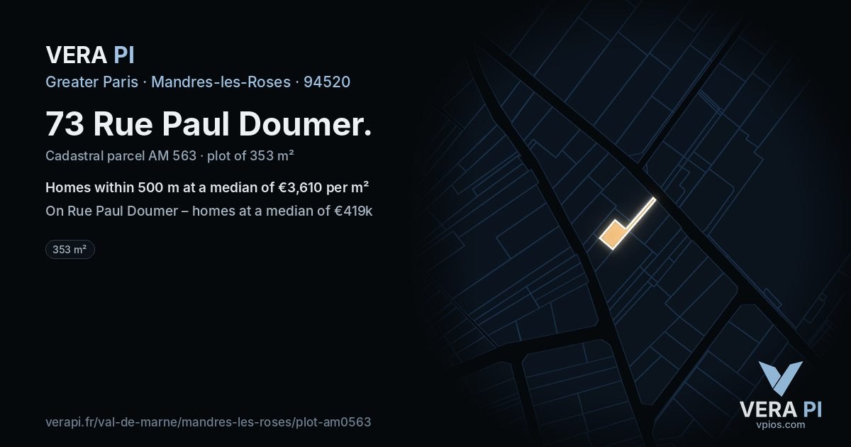 73 Rue Paul Doumer, Mandres-les-Roses at night – the plot lit, the parcels around coloured by the prices near them