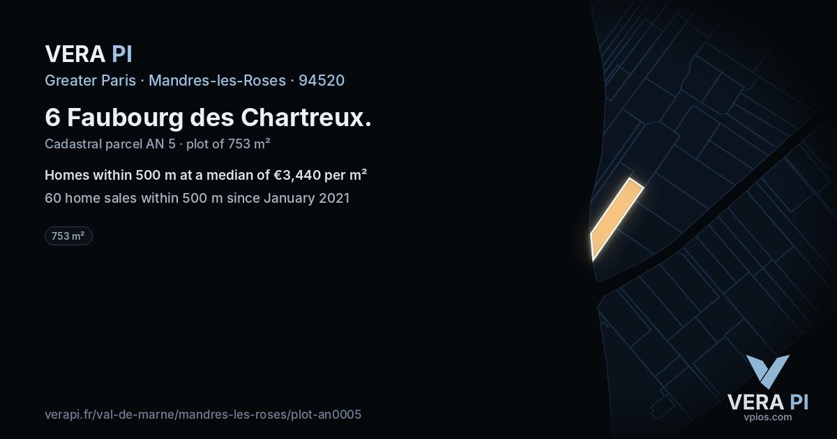6 Faubourg des Chartreux, Mandres-les-Roses at night – the plot lit, the parcels around coloured by the prices near them