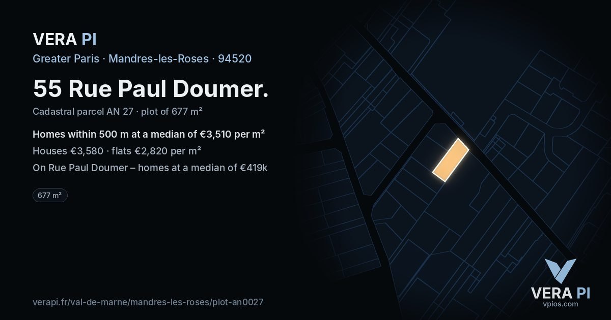 55 Rue Paul Doumer, Mandres-les-Roses at night – the plot lit, the parcels around coloured by the prices near them