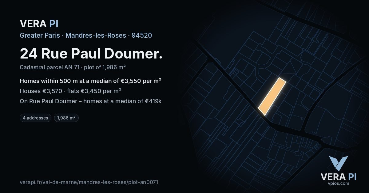 24 Rue Paul Doumer, Mandres-les-Roses at night – the plot lit, the parcels around coloured by the prices near them