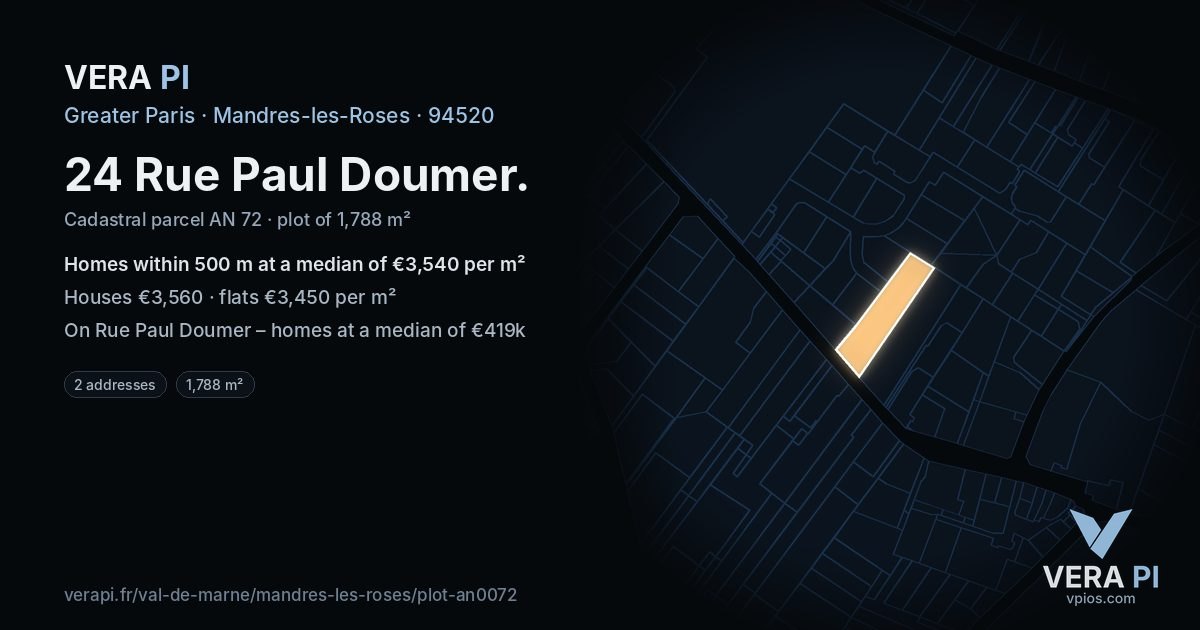 24 Rue Paul Doumer, Mandres-les-Roses at night – the plot lit, the parcels around coloured by the prices near them