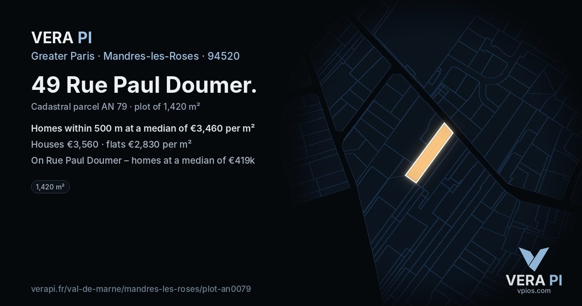 49 Rue Paul Doumer, Mandres-les-Roses at night – the plot lit, the parcels around coloured by the prices near them