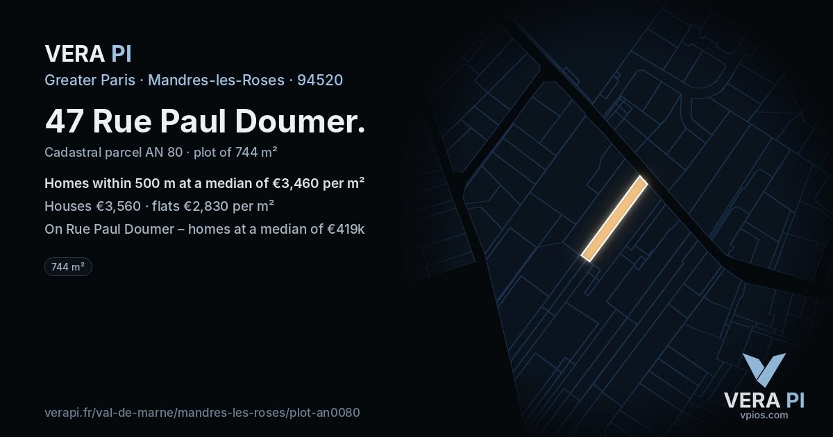 47 Rue Paul Doumer, Mandres-les-Roses at night – the plot lit, the parcels around coloured by the prices near them