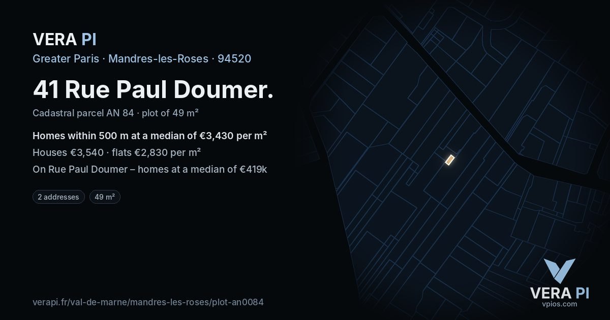 41 Rue Paul Doumer, Mandres-les-Roses at night – the plot lit, the parcels around coloured by the prices near them