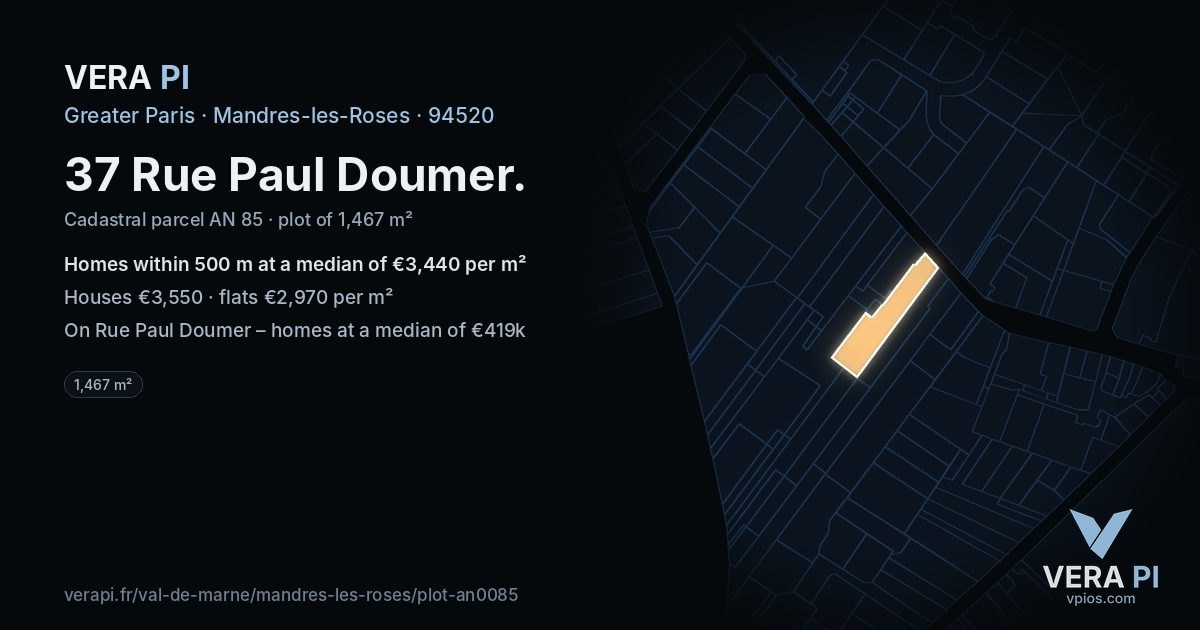 37 Rue Paul Doumer, Mandres-les-Roses at night – the plot lit, the parcels around coloured by the prices near them