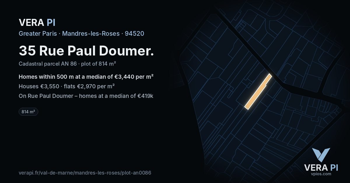 35 Rue Paul Doumer, Mandres-les-Roses at night – the plot lit, the parcels around coloured by the prices near them