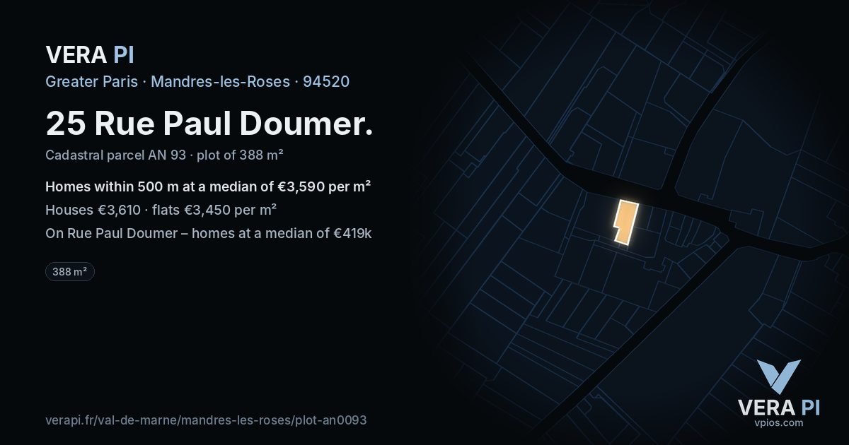 25 Rue Paul Doumer, Mandres-les-Roses at night – the plot lit, the parcels around coloured by the prices near them