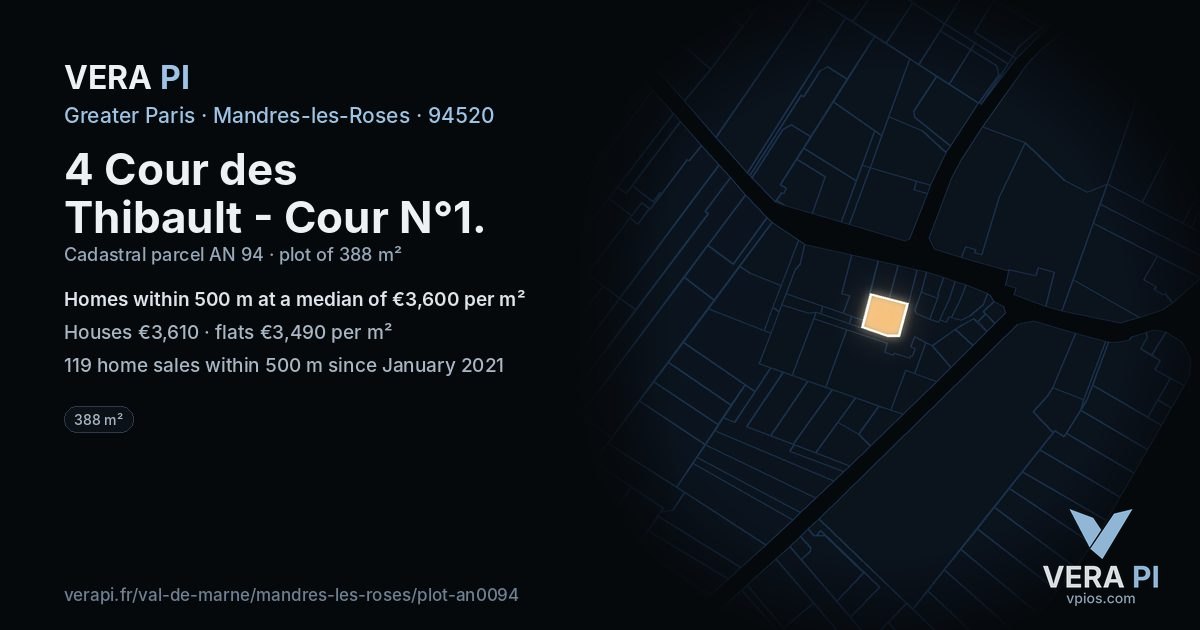 4 Cour des Thibault - Cour N°1, Mandres-les-Roses at night – the plot lit, the parcels around coloured by the prices near them