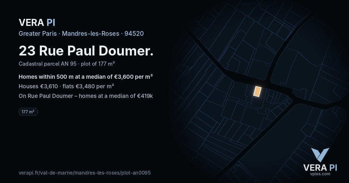 23 Rue Paul Doumer, Mandres-les-Roses at night – the plot lit, the parcels around coloured by the prices near them