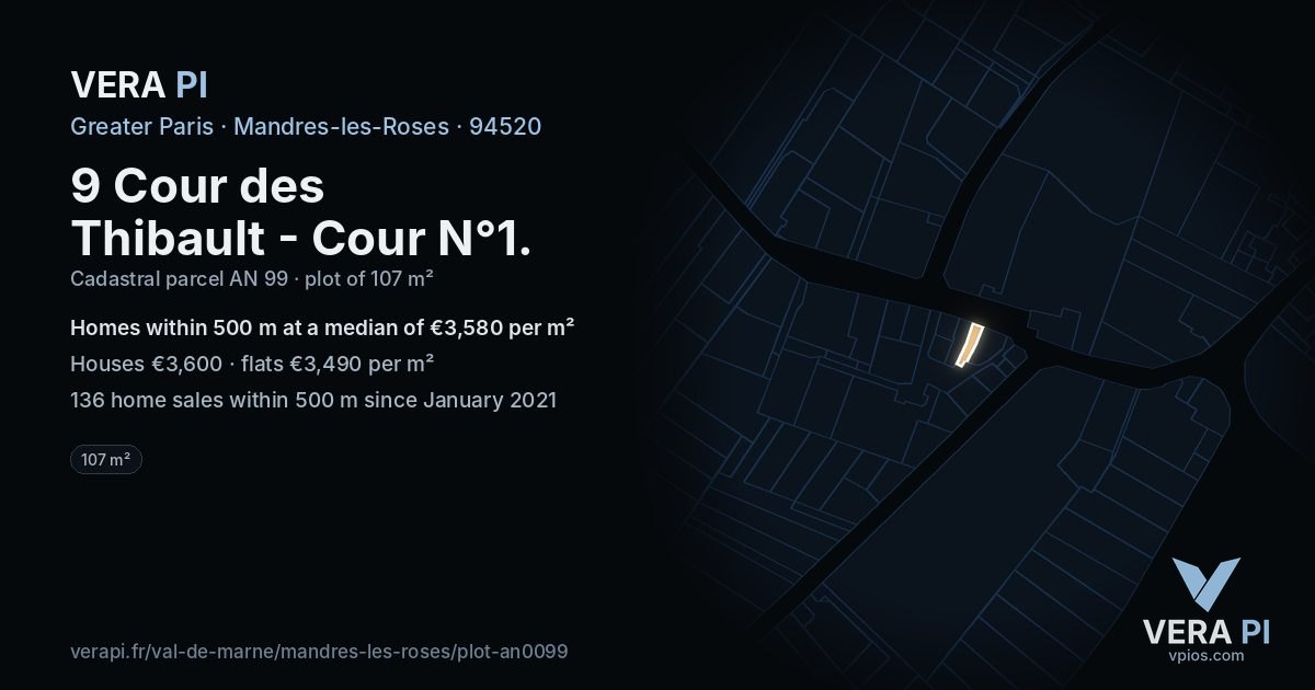 9 Cour des Thibault - Cour N°1, Mandres-les-Roses at night – the plot lit, the parcels around coloured by the prices near them
