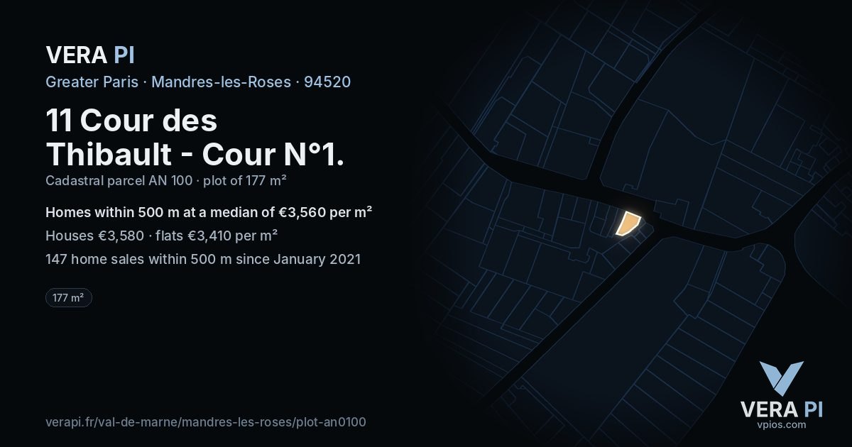 11 Cour des Thibault - Cour N°1, Mandres-les-Roses at night – the plot lit, the parcels around coloured by the prices near them