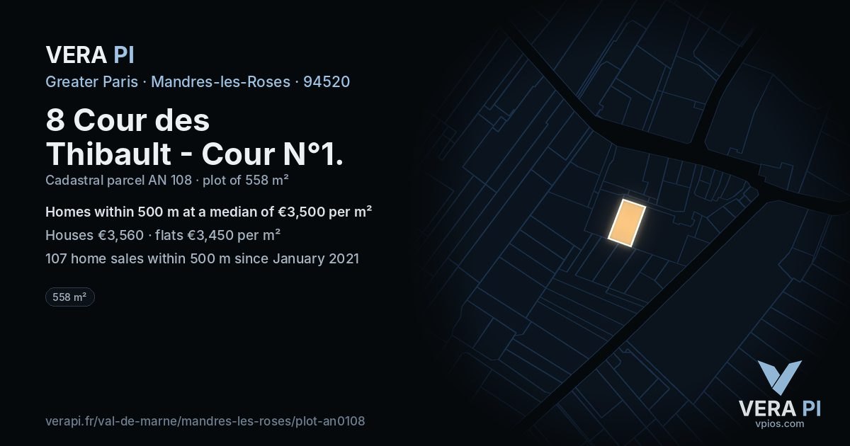 8 Cour des Thibault - Cour N°1, Mandres-les-Roses at night – the plot lit, the parcels around coloured by the prices near them