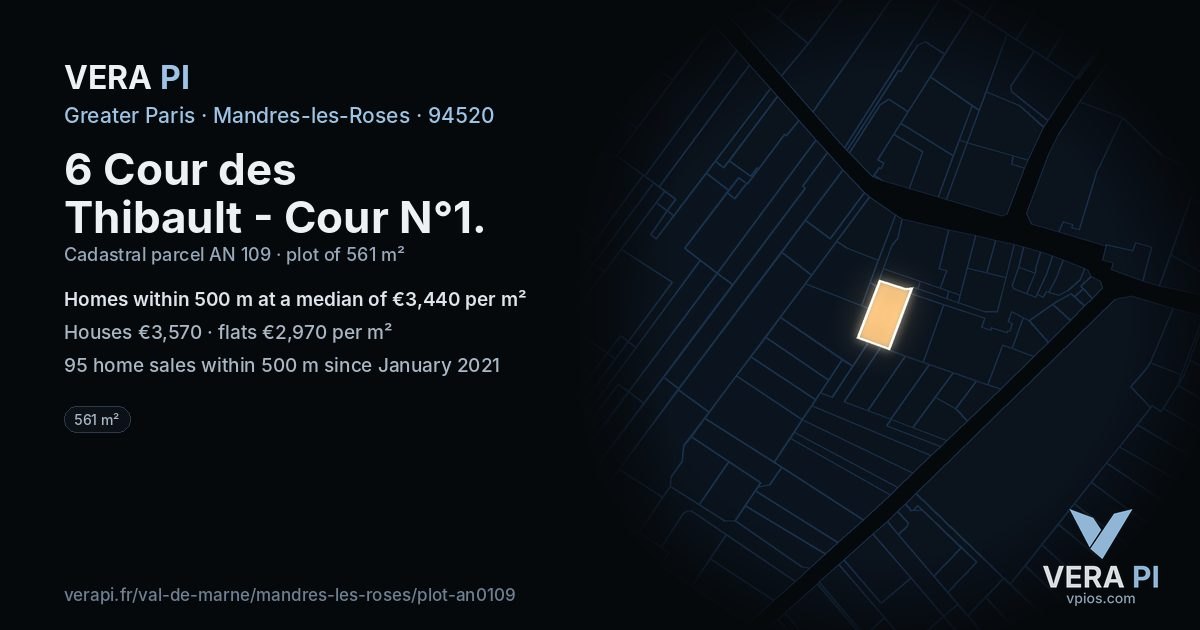 6 Cour des Thibault - Cour N°1, Mandres-les-Roses at night – the plot lit, the parcels around coloured by the prices near them