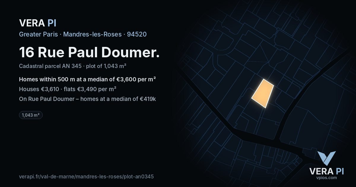 16 Rue Paul Doumer, Mandres-les-Roses at night – the plot lit, the parcels around coloured by the prices near them