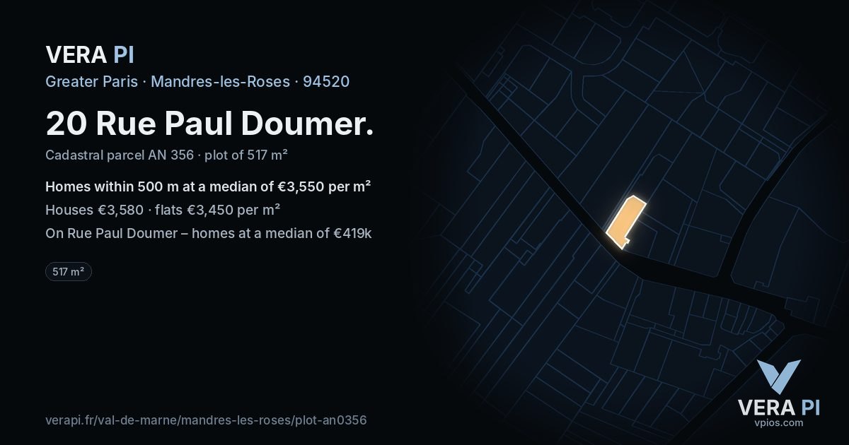 20 Rue Paul Doumer, Mandres-les-Roses at night – the plot lit, the parcels around coloured by the prices near them