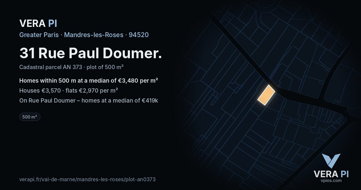 31 Rue Paul Doumer, Mandres-les-Roses at night – the plot lit, the parcels around coloured by the prices near them