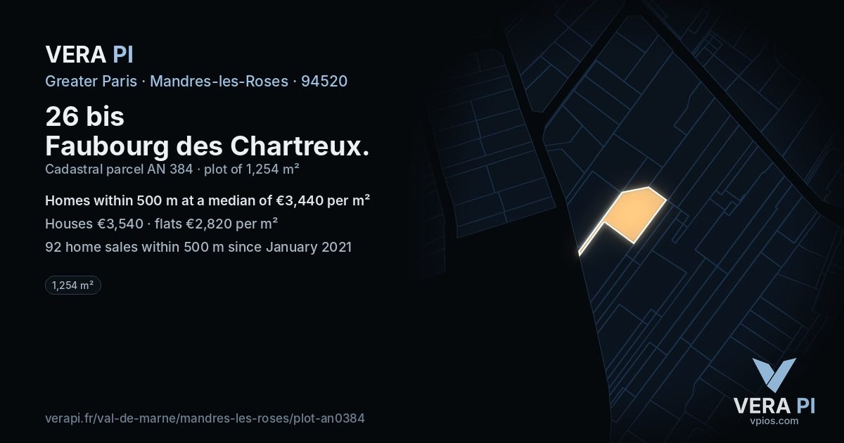 26 bis Faubourg des Chartreux, Mandres-les-Roses at night – the plot lit, the parcels around coloured by the prices near them