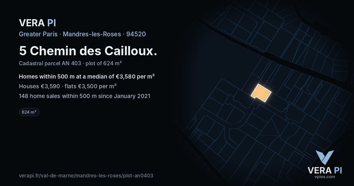 5 Chemin des Cailloux, Mandres-les-Roses at night – the plot lit, the parcels around coloured by the prices near them
