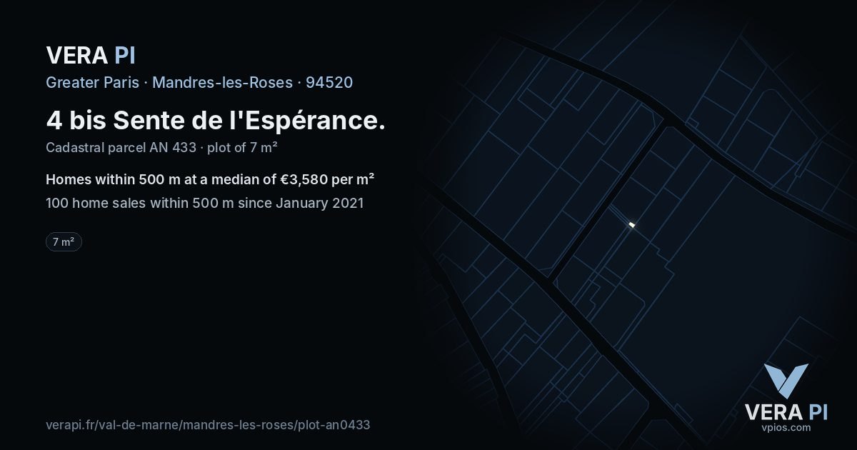 4 bis Sente de l'Espérance, Mandres-les-Roses at night – the plot lit, the parcels around coloured by the prices near them