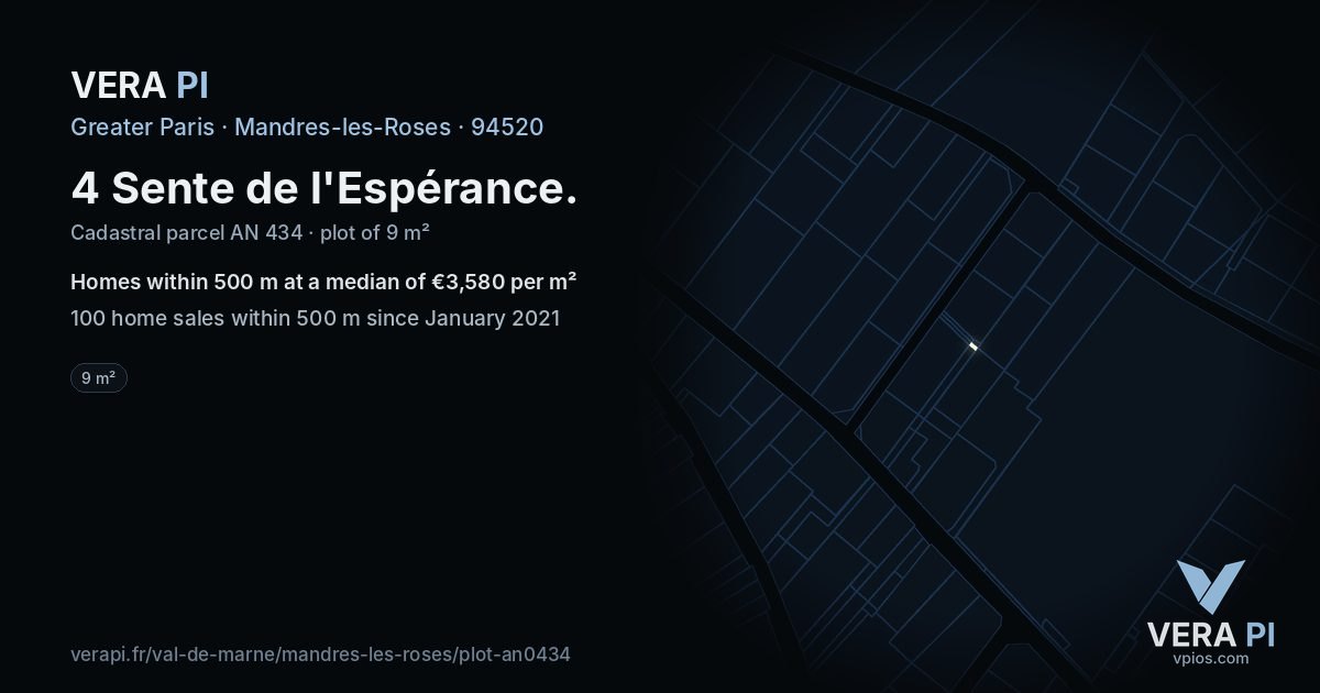 4 Sente de l'Espérance, Mandres-les-Roses at night – the plot lit, the parcels around coloured by the prices near them