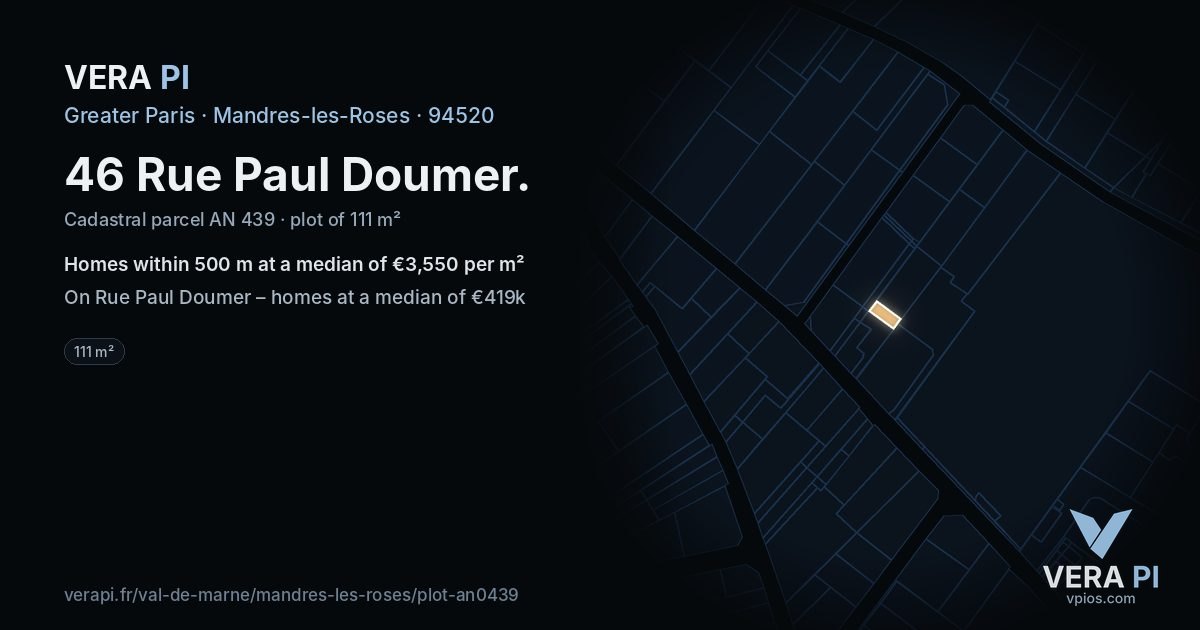 46 Rue Paul Doumer, Mandres-les-Roses at night – the plot lit, the parcels around coloured by the prices near them