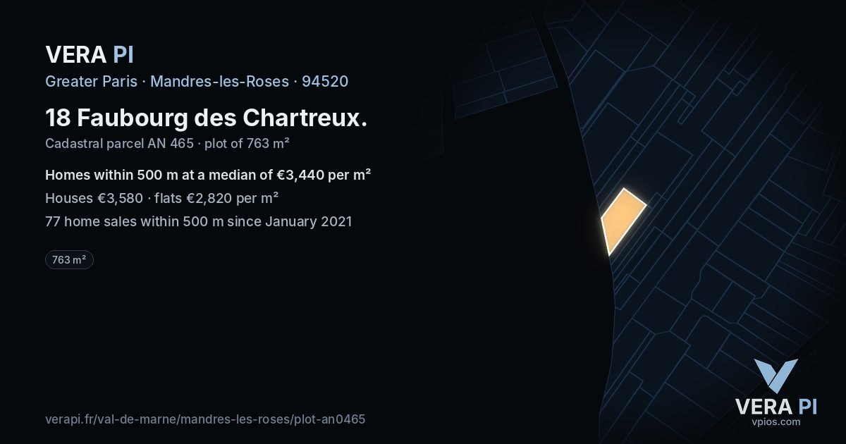 18 Faubourg des Chartreux, Mandres-les-Roses at night – the plot lit, the parcels around coloured by the prices near them