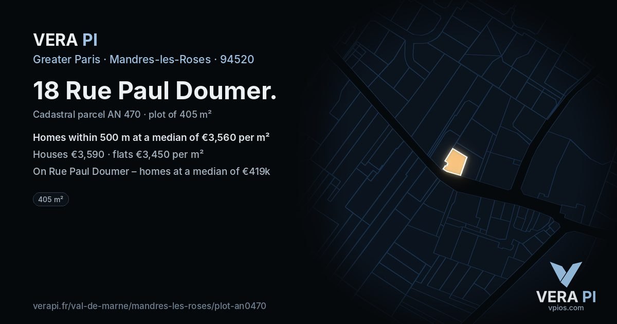 18 Rue Paul Doumer, Mandres-les-Roses at night – the plot lit, the parcels around coloured by the prices near them
